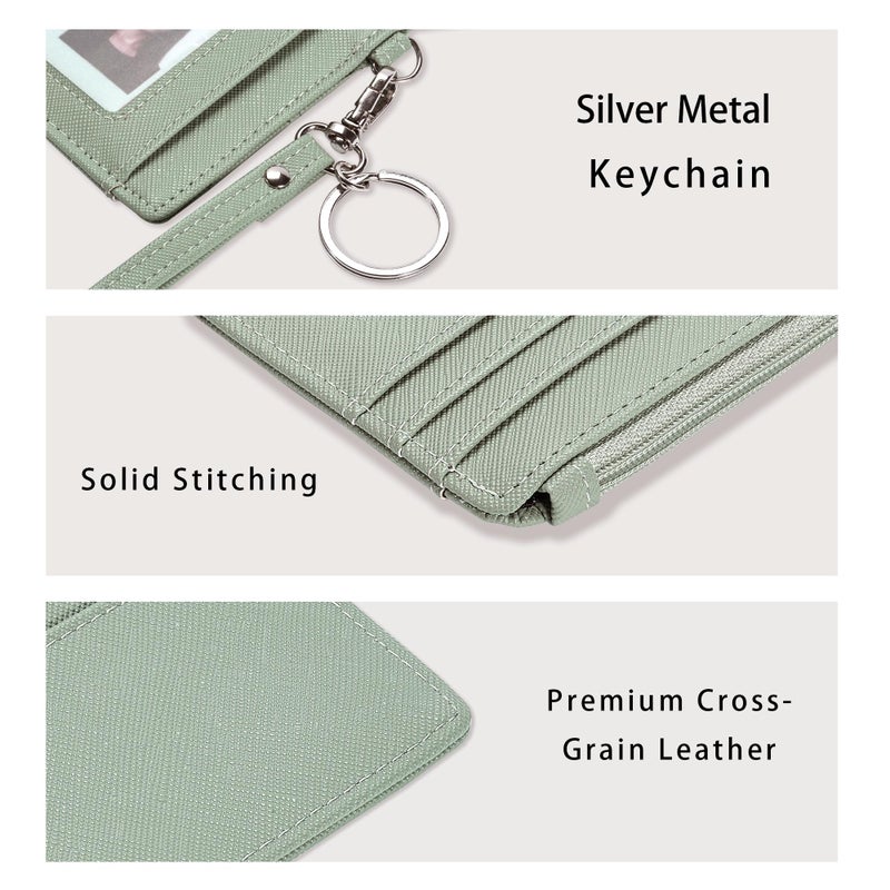 SEAVILIA Small Wallet for Women Slim Wristlet Keychain Wallets RFID Credit Card Holder With Zipper Pocket, ID Window (Light Green) - Image 3