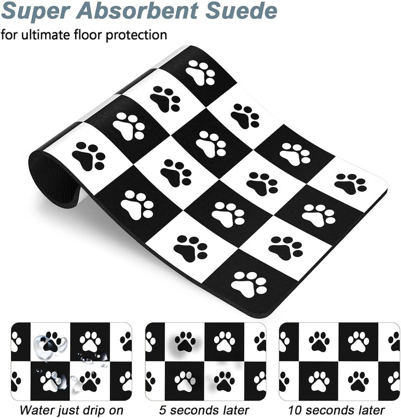 Rnivvi Dog Food Mat, 12" x 19" Footprint Absorbent Dog Cat Bowl Mat for Food and Water, Cute Anti-Slip Rubber Pet Feeding Rug Protect Floors, Puppy Placemat for Feeding & Watering Supplies,Black White - Image 3