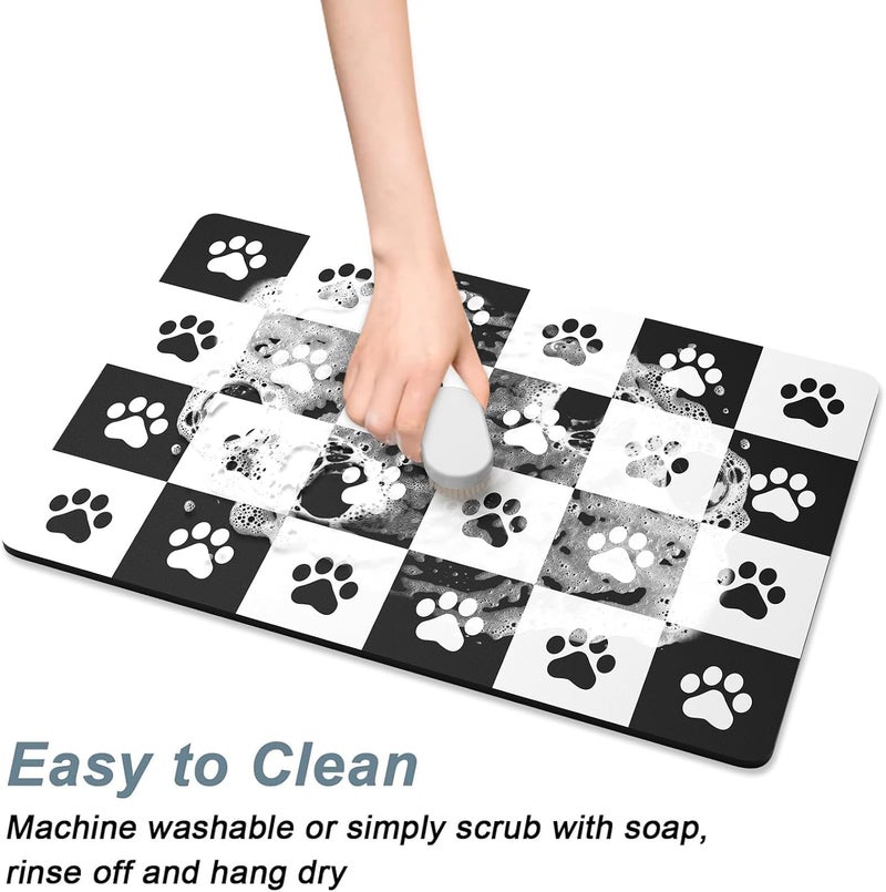 Rnivvi Dog Food Mat, 12" x 19" Footprint Absorbent Dog Cat Bowl Mat for Food and Water, Cute Anti-Slip Rubber Pet Feeding Rug Protect Floors, Puppy Placemat for Feeding & Watering Supplies,Black White - Image 5