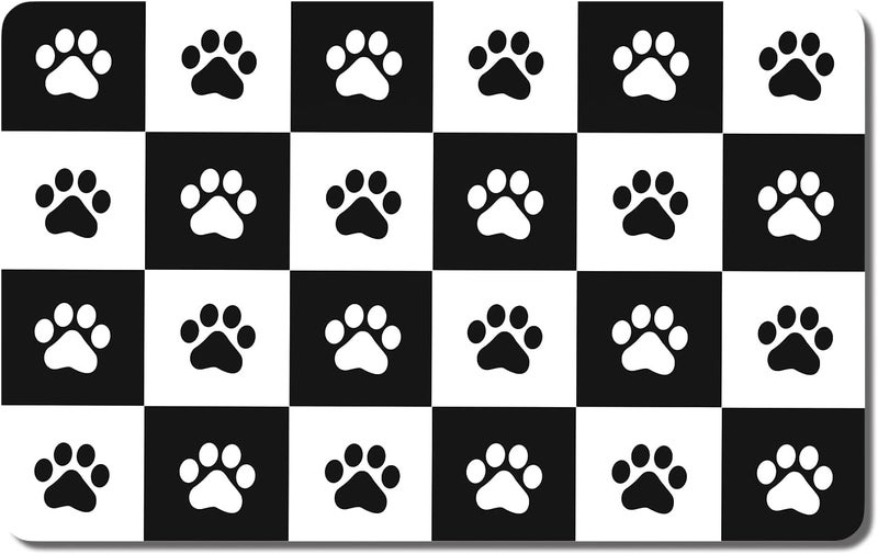 Rnivvi Dog Food Mat, 12" x 19" Footprint Absorbent Dog Cat Bowl Mat for Food and Water, Cute Anti-Slip Rubber Pet Feeding Rug Protect Floors, Puppy Placemat for Feeding & Watering Supplies,Black White - Image 1