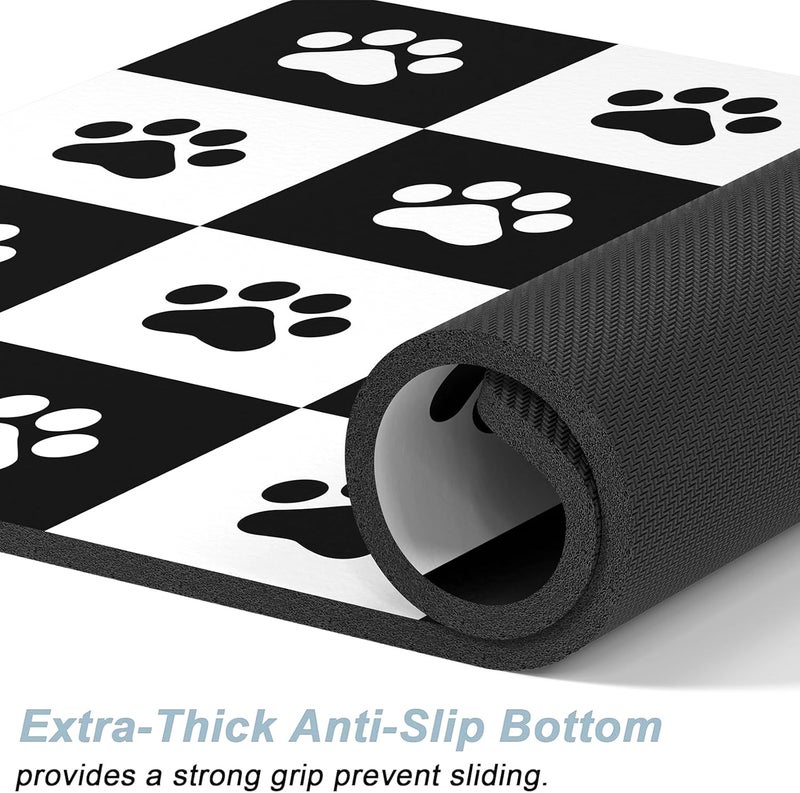 Rnivvi Dog Food Mat, 12" x 19" Footprint Absorbent Dog Cat Bowl Mat for Food and Water, Cute Anti-Slip Rubber Pet Feeding Rug Protect Floors, Puppy Placemat for Feeding & Watering Supplies,Black White - Image 4