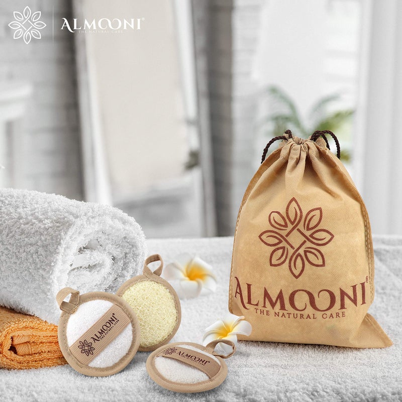 ALMOONI لوف طبيعي من الموني، فرشاة تقشير للوجه مصنوعة من إسفنجة لوف المصرية الطبيعية، إسفنجة لوف للاستحمام للنساء والرجال، لتنظيف الوجه - 6 قطع (عبوة واحدة) - Image 5