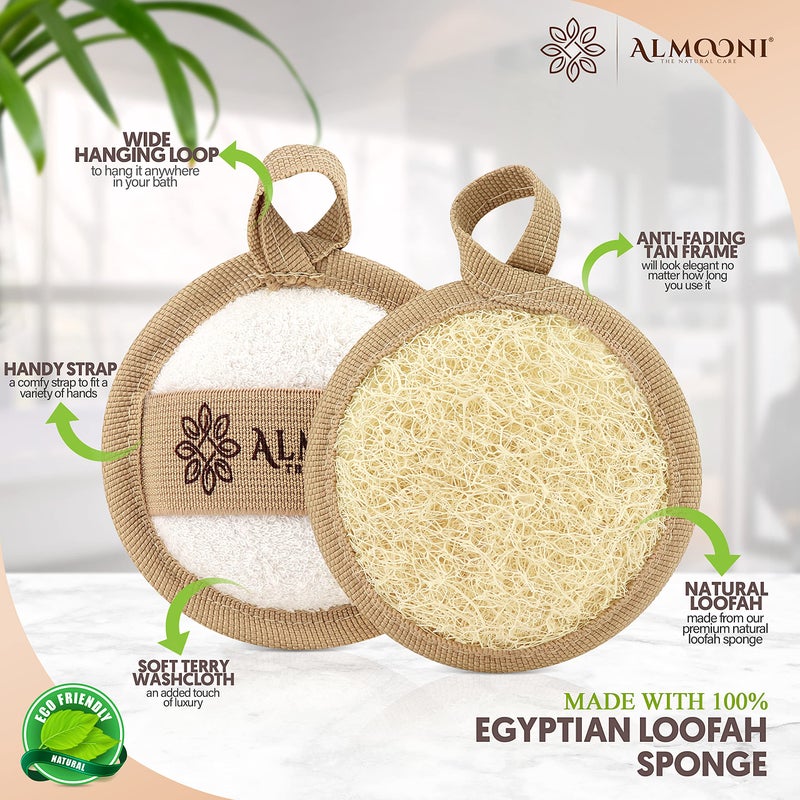 ALMOONI لوف طبيعي من الموني، فرشاة تقشير للوجه مصنوعة من إسفنجة لوف المصرية الطبيعية، إسفنجة لوف للاستحمام للنساء والرجال، لتنظيف الوجه - 6 قطع (عبوة واحدة) - Image 2