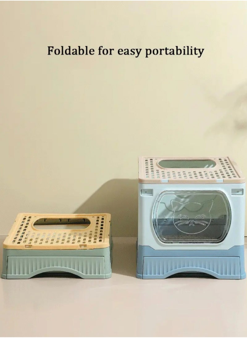 GT-Wheel - Large Foldable Cat Litter Box with Lid and Kitty Litter Scoop Drawer Front Entry & Top Exit Covered Kitten Box - Image 1