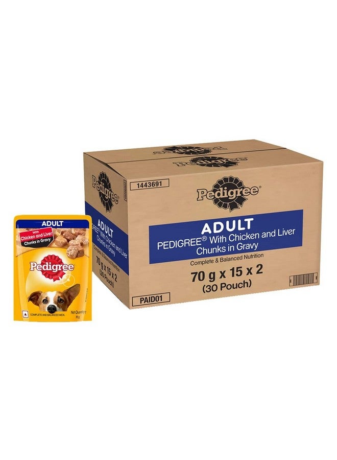 Pedigree - Adult Wet Dog Food, Chicken & Liver Chunks In Gravy, 70 G (Pack Of 30), Made With Real Meat & High Quality Protein, 100% Complete & Balanced Meal For Adult Dogs - Image 1