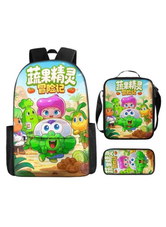 Cartoon three-piece schoolbag with front pocket - 454  - Image 2