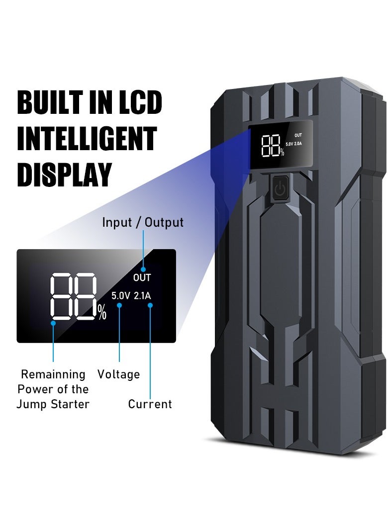 Luttec 10000mAh car emergency start power supply, 12V car battery emergency start power supply, with forced start button and USB output, large LCD display screen, 600 flow light, battery charger, car battery charger, battery booster emergency start power supply, portable car battery, car portable battery, emergency start capacitor, mobile power car starter  - Image 4