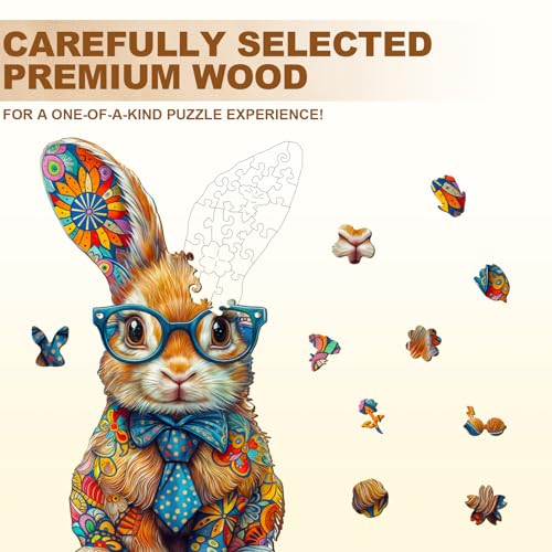 SECOGM Wooden Puzzles for Adults Colorful Bunny Wood Puzzles Adult Unique Animal Shape Wooden Jigsaw Puzzles for Adults Birthday Gifts for Puzzle Lovers Family 114 68in 200 Pieces - Image 5