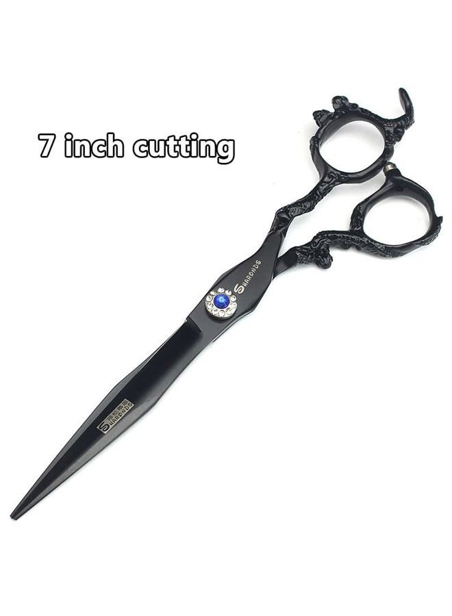 AXEMOORE مقص حلاقة الشعر 6+7 بوصة مصمم حلاق أسود لوحة تنين 440C مقص قص الشعر + مقص تخفيف (3 قطع) - Image 4