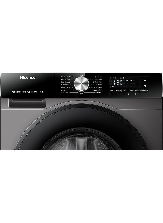 Hisense, 9 kg, Washing Machine, Inverter, 15 Programs, Grey, WF3S9043BT WF3S9043BT black - Image 5