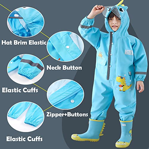 Fewlby Kids Toddler Boys Girls Rain Suit Waterproof One Piece Coverall XL Size 5-6 Years - Image 3