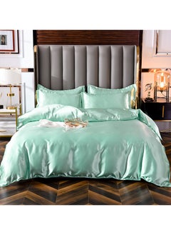 AL RAID King Size Ice Green Pure Silk Bed Sheet Set 4 Pieces Soft and Breathable Luxury Bed Sheet Set Includes 1 Quilt Cover 1 Bed Sheet and 2 Pillow Cases Solid Color 230x250 cm  - Image 1