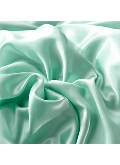 AL RAID King Size Ice Green Pure Silk Bed Sheet Set 4 Pieces Soft and Breathable Luxury Bed Sheet Set Includes 1 Quilt Cover 1 Bed Sheet and 2 Pillow Cases Solid Color 230x250 cm  - Image 3