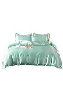AL RAID King Size Ice Green Pure Silk Bed Sheet Set 4 Pieces Soft and Breathable Luxury Bed Sheet Set Includes 1 Quilt Cover 1 Bed Sheet and 2 Pillow Cases Solid Color 230x250 cm  - Image 5