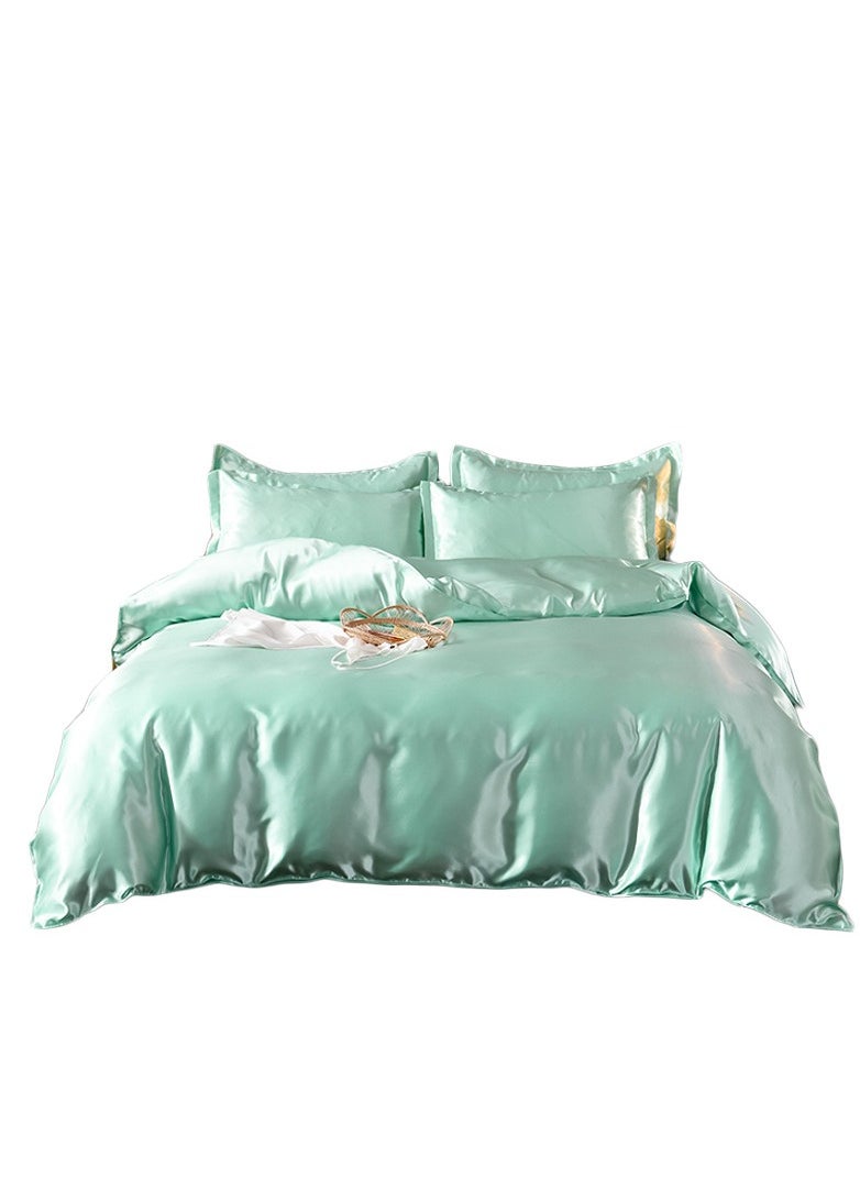 AL RAID - King Size Ice Green Pure Silk Bed Sheet Set 4 Pieces Soft and Breathable Luxury Bed Sheet Set Includes 1 Quilt Cover 1 Bed Sheet and 2 Pillow Cases Solid Color 230x250 cm - Image 1