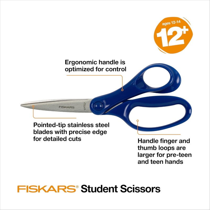 Fiskars 7 Student Scissors for Kids Ages 1214 3Pack Scissors for School or Crafting Back to School Supplies Purple Blue and Turquoise - Image 3