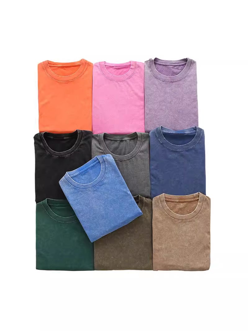 230G Pure Cotton American Washed Old Large Size T-Shirt Men'S And Women'S Short Sleeve Summer Loose Ins Tide Brand Joker Hong Kong Style Xi - Image 2