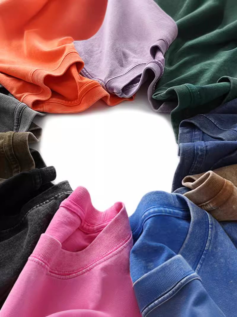 230G Pure Cotton American Washed Old Large Size T-Shirt Men'S And Women'S Short Sleeve Summer Loose Ins Tide Brand Joker Hong Kong Style Xi - Image 4