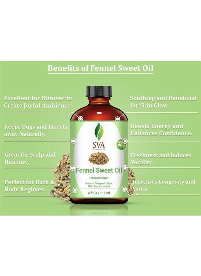 SVA Organics - SVA Fennel Sweet Essential Oil- 118 ml (4 fl. oz.) 100% Pure, Natural & Premium Therapeutic Grade for Glowing Skin, Strengthened Hair, Aromatherapy & Massage - Image 1