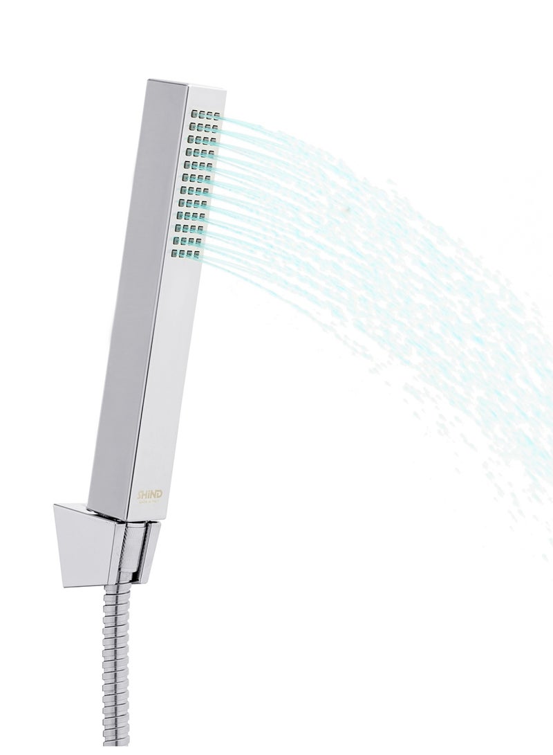 SHIND Slim Handheld Shower Head with High-Pressure Stream – Modern Square Design, Anti-Clog Nozzles, Chrome Silver Finish - Image 1