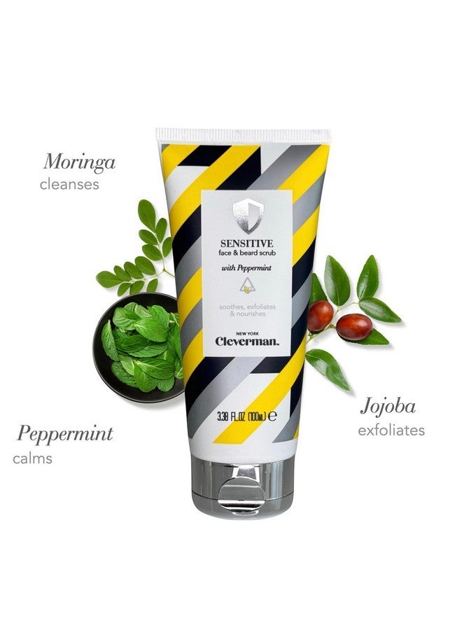 Cleverman Sensitive Face and Beard Scrub for Men, 100ml, Peppermint-Infused Exfoliating Facial Cleanser - Image 3