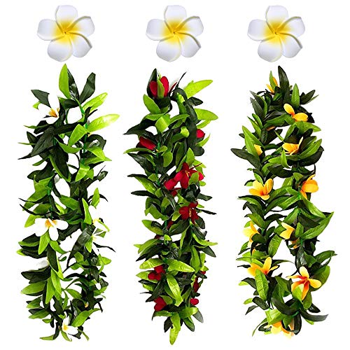 ZCMG 6 Pcs Hawaiian Leis Plumeria Hair Clips Luau Tropical Leaf Necklace Flower Barrettes Headpiece Women Garland Hair Pins Hairpins Hairclips Summer Beach Wedding Birthday Party Decorations Supplies - Image 1