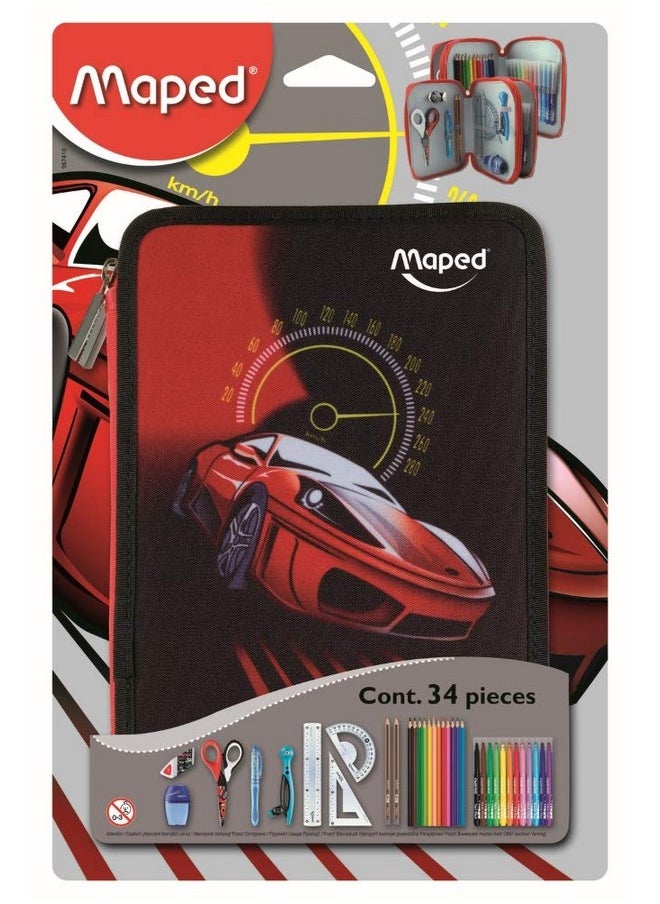 Maped Maped Cars Theme Complete Stationery Kit | High Class Stationery with 34 Items Inside|Perfect for Birthday Gift|Diwali Gift | Return Gift  - Image 1