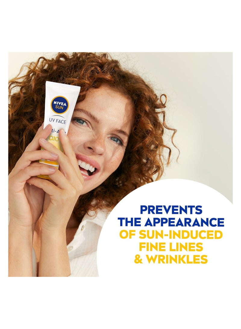 Nivea NIVEA SUN Face Cream, SPF 50, High UVA and UVB Protection, with Q10 Technology, Anti-Age, Water Resistant, Non-Greasy, 50ml  - Image 2