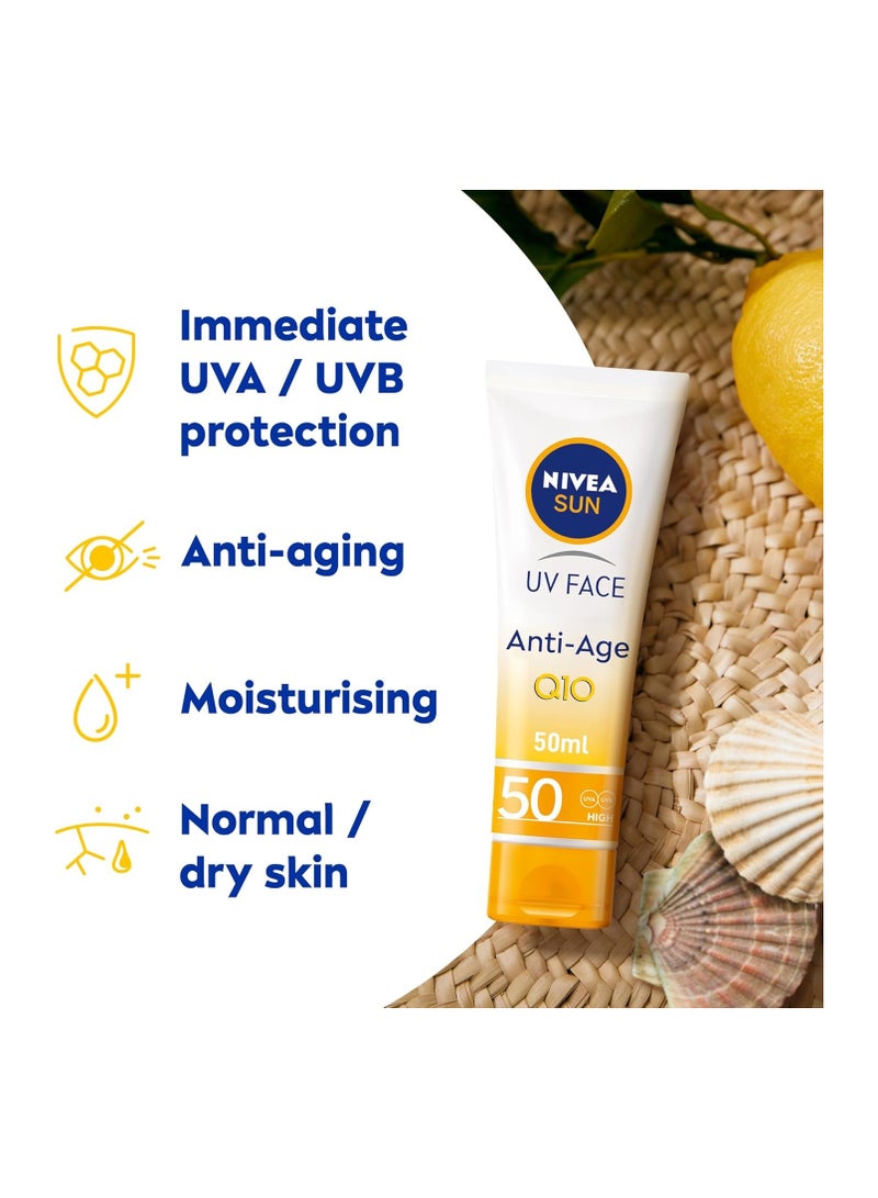 Nivea NIVEA SUN Face Cream, SPF 50, High UVA and UVB Protection, with Q10 Technology, Anti-Age, Water Resistant, Non-Greasy, 50ml  - Image 3