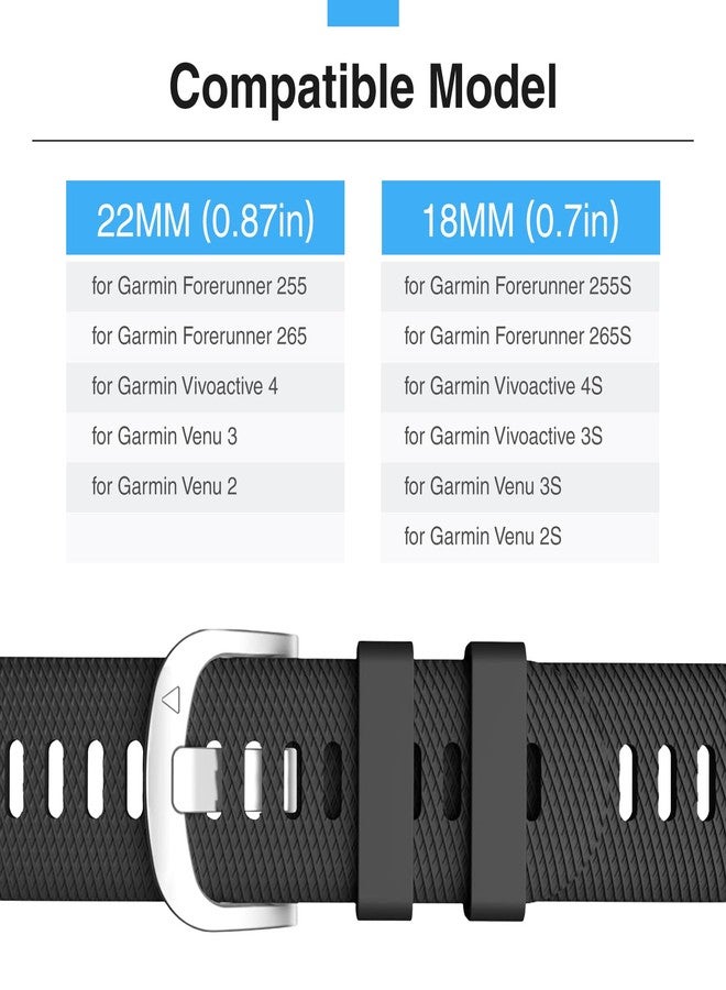 سوار ساعة Garmin Forerunner 255/265، مقاس 22 مم، متوافق مع ساعات Garmin Vivoactive 4/Venu 3/Venu 2 (أسود، 18 مم) - Image 2