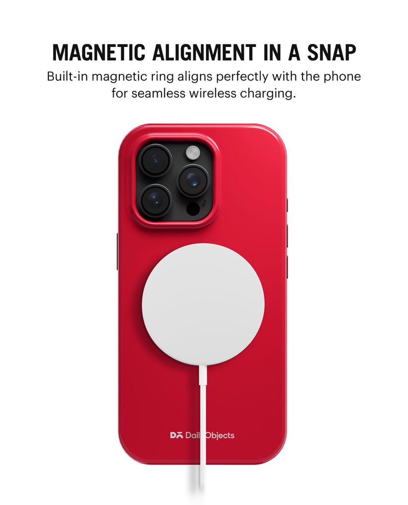 DailyObjects Polycarbonate Enamel Bumper Magsafe Case for iPhone 15 Pro Compatible with Mag-Safe Wireless Charging | Red Hybrid Magnetic Back Cover - Image 2