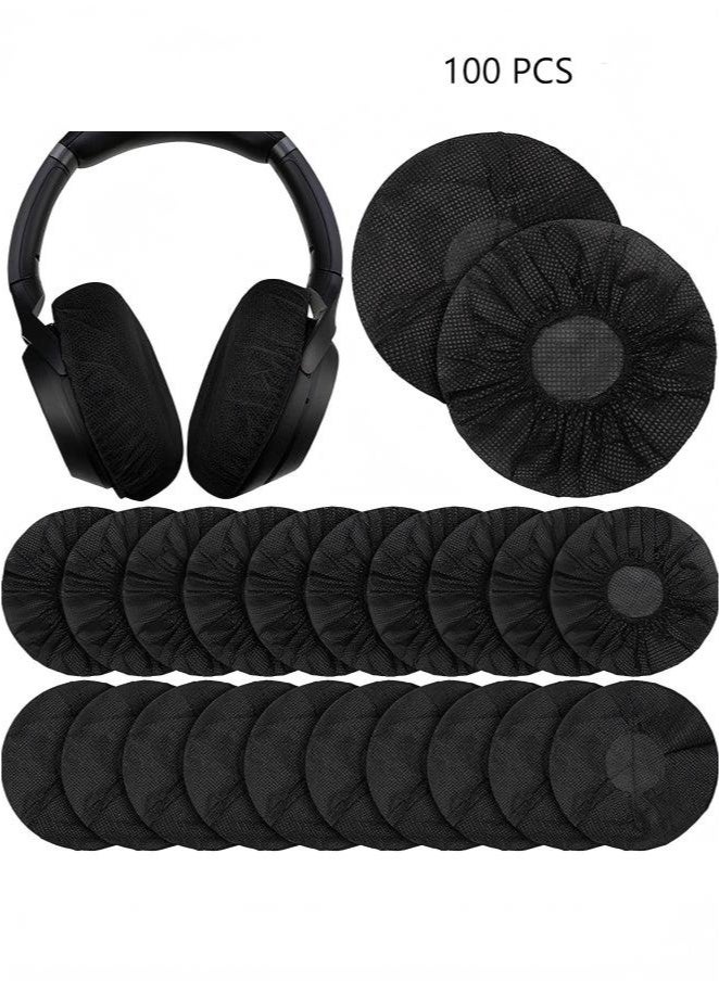 100 Pieces Disposable Headphone Covers Non-Woven Sanitary Headphone Ear Covers Black Fabric Headset Covers Ear Pad Covers for Headphones Dust-Proof Sanitary Headset Ear Pads 10-13cm - Black - Image 1