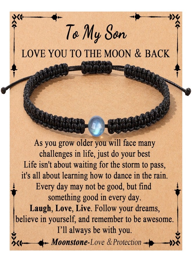 Memgift To My Son Bracelet from Mom Teenage Gifts Moonstone Bracelet Gifts ldeas 12 14 16 13 15 11 Year Old Birthday Fathers Day Graduation Easter Valentines Christmas - Image 1
