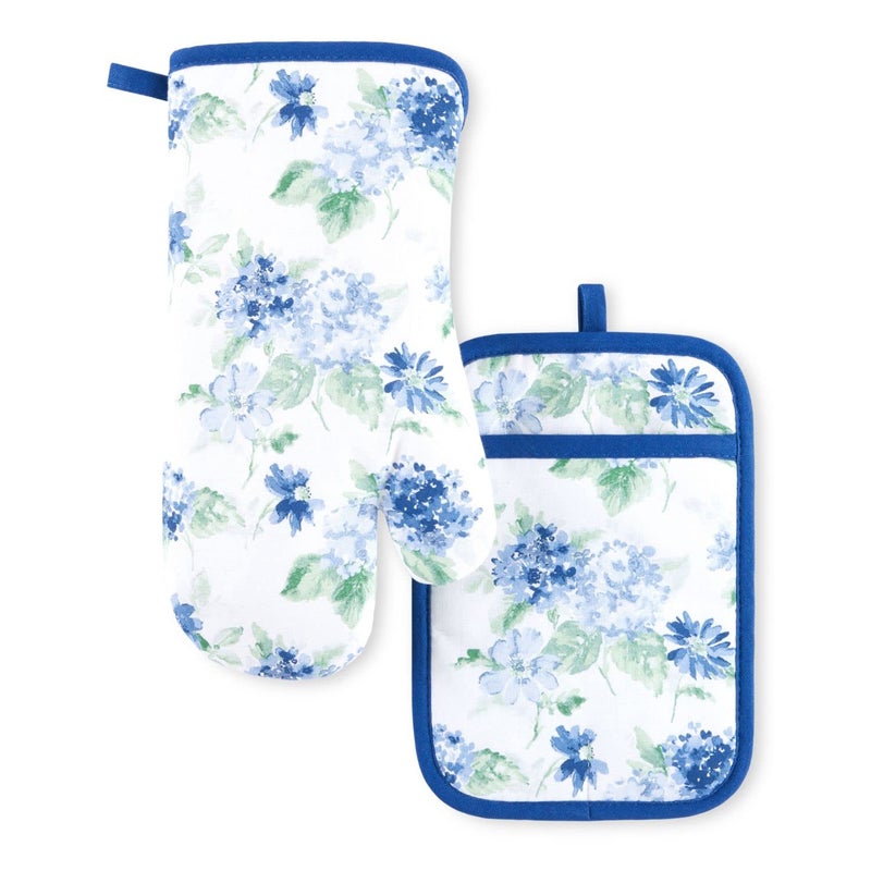 Martha Stewart Amber Floral Oven Mitt  Pot Holder Set 2Pack BlueGreen OM 7x13  PH 7x10