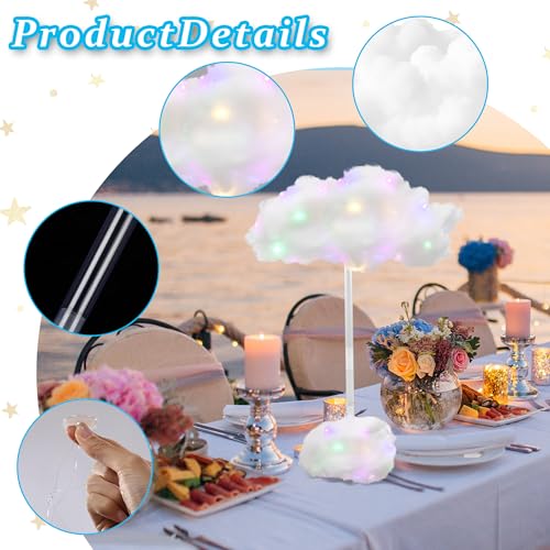 HAOPENGYOU 4 Set Artificial LED Cloud Lights Decor, Cloud Baby Shower Decorations 3D Fake Fluffy Cotton Clouds DIY Kit, Perfect as Wall or Table Centerpiece for Birthday Party Nursery Wedding Bridal - Image 4