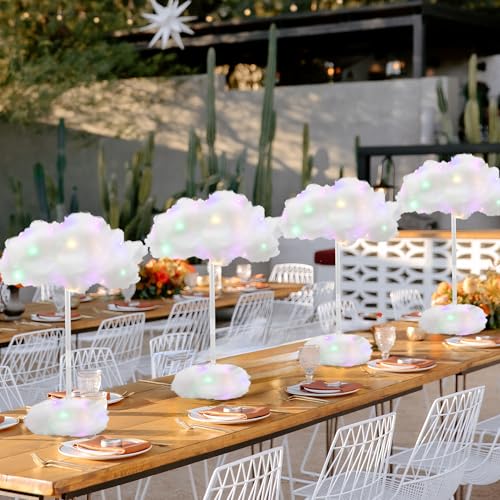HAOPENGYOU 4 Set Artificial LED Cloud Lights Decor, Cloud Baby Shower Decorations 3D Fake Fluffy Cotton Clouds DIY Kit, Perfect as Wall or Table Centerpiece for Birthday Party Nursery Wedding Bridal - Image 1