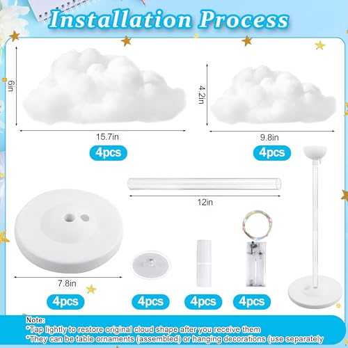 HAOPENGYOU 4 Set Artificial LED Cloud Lights Decor, Cloud Baby Shower Decorations 3D Fake Fluffy Cotton Clouds DIY Kit, Perfect as Wall or Table Centerpiece for Birthday Party Nursery Wedding Bridal - Image 3