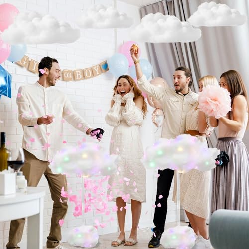 HAOPENGYOU 4 Set Artificial LED Cloud Lights Decor, Cloud Baby Shower Decorations 3D Fake Fluffy Cotton Clouds DIY Kit, Perfect as Wall or Table Centerpiece for Birthday Party Nursery Wedding Bridal - Image 2