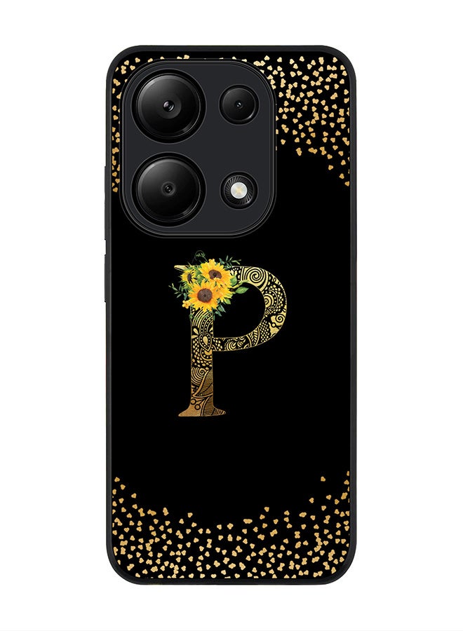 Stylizedd Rugged Case for Xiaomi Redmi Note 13 Pro 4G / Xiaomi Poco M6 Pro 4G Cover- Custom Monogram Initial Letter Mandala Floral Alphabet - P(Black) - Image 1