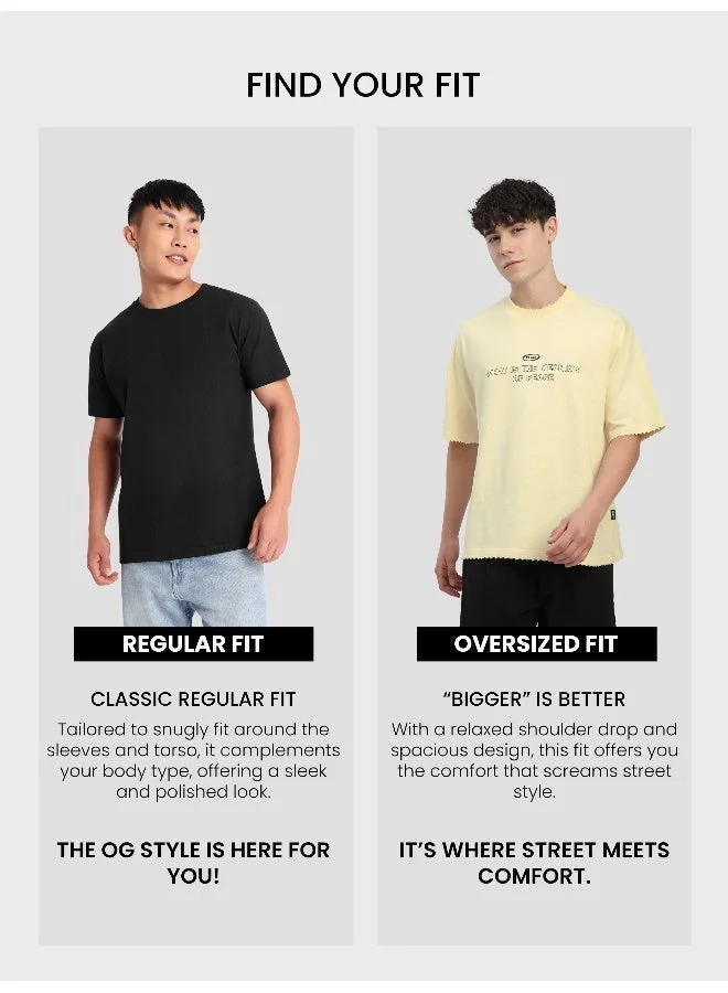 Beyoung Off White Peace Printed Ribbed Edge Oversized T-Shirt