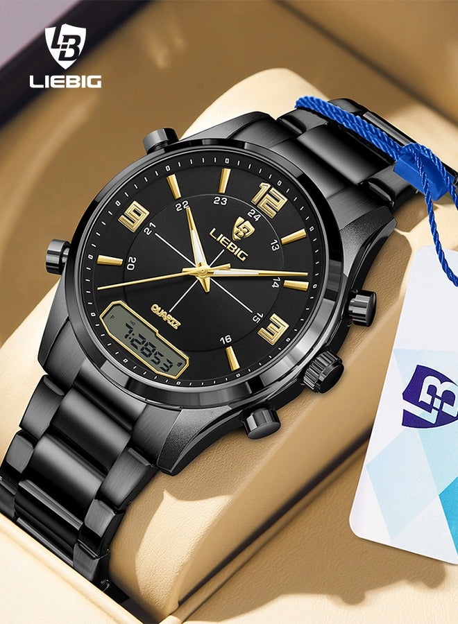 ليبيغ ساعة يد رجالية بشاشة عرض مزدوجة مع ساعات يد مضيئة متعددة الوظائف ومقاومة للماء من LIEBIG - Image 1