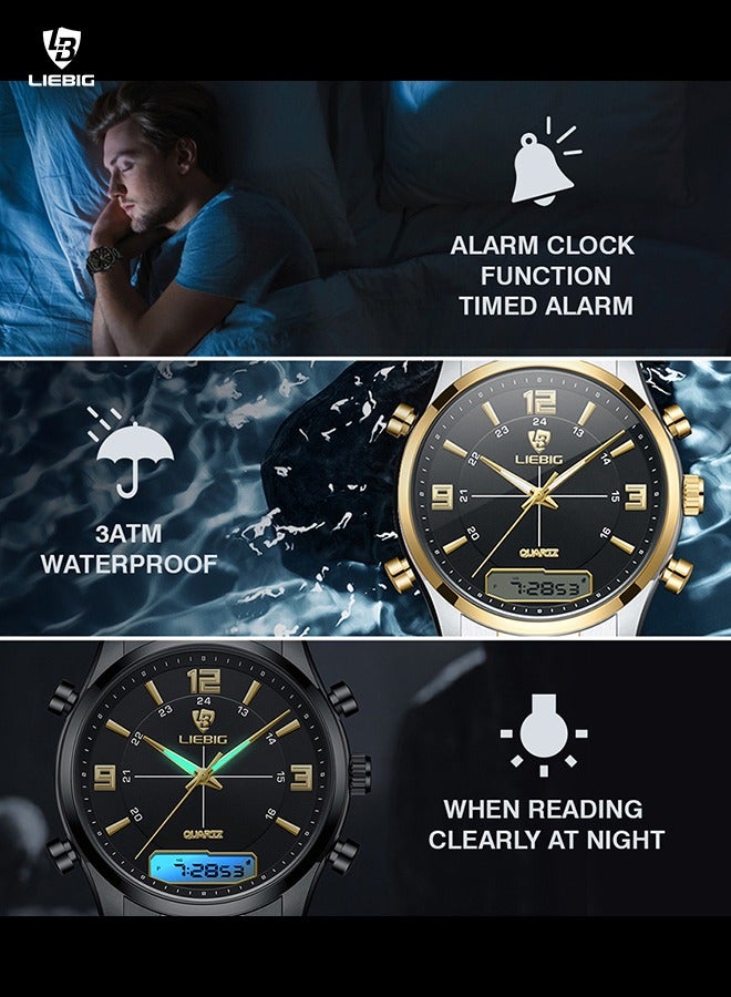 ليبيغ ساعة يد رجالية بشاشة عرض مزدوجة مع ساعات يد مضيئة متعددة الوظائف ومقاومة للماء من LIEBIG - Image 4