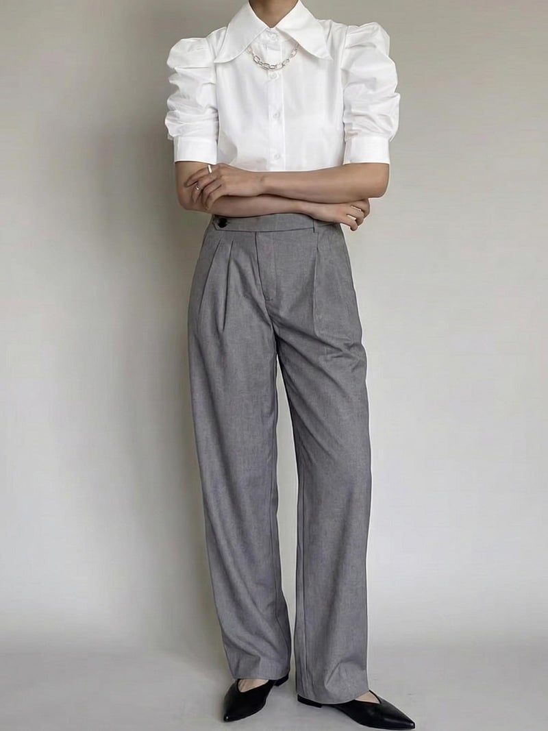 SUNNOW Women's Short Sleeve Blouse with Ruffles and Puff Sleeves Elegant Pleated Tops for Women Casual Office Shirt (US, Alpha, Medium, Regular, Regular, White) - Image 3