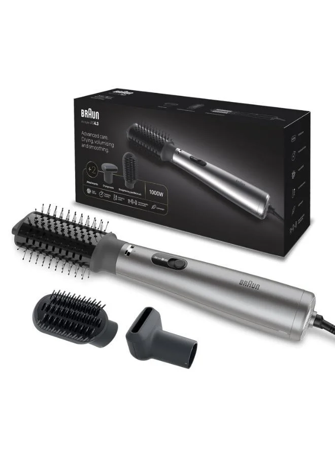 Braun Airstyler AS4.3, Super Ionic Function 1000W with Advanced Care, 2 Styling Attachments, Ionic Grey - BRAS430SDE