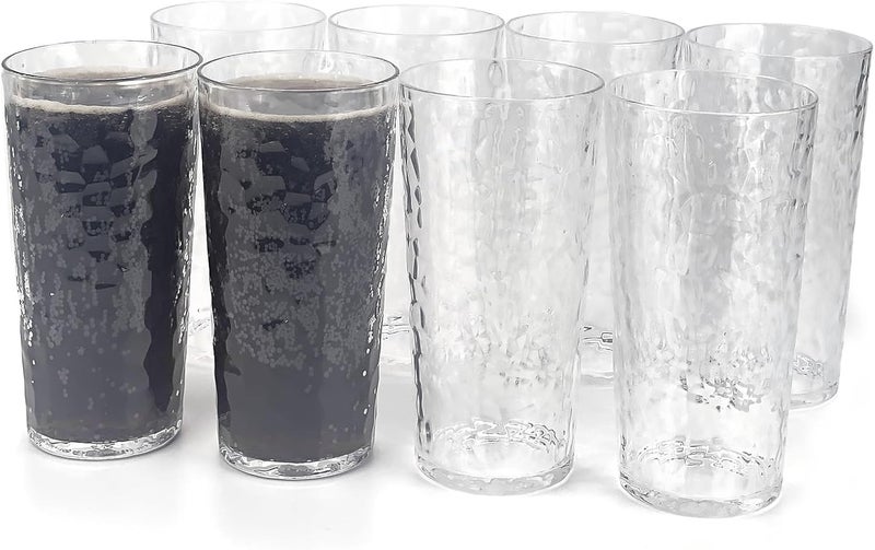 Yalin 24-Ounce Plastic Tumbler Acrylic Drinking Glasses, Reusable Plastic Cups, Stackable, BPA-Free, Shatter Proof, Dishwasher Safe, Set of 8 (Clear) - Image 1