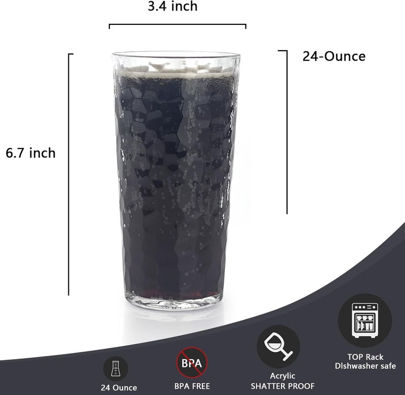 Yalin 24-Ounce Plastic Tumbler Acrylic Drinking Glasses, Reusable Plastic Cups, Stackable, BPA-Free, Shatter Proof, Dishwasher Safe, Set of 8 (Clear) - Image 4