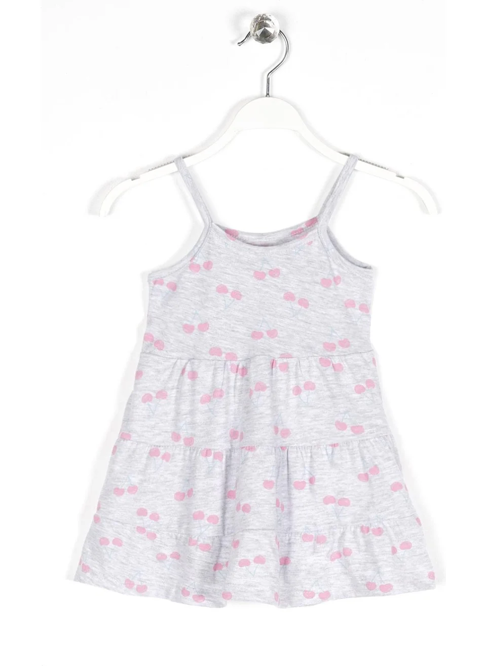 Zepkids Girl's Cherry Patterned Grey Melange Colorful Suspender Dress