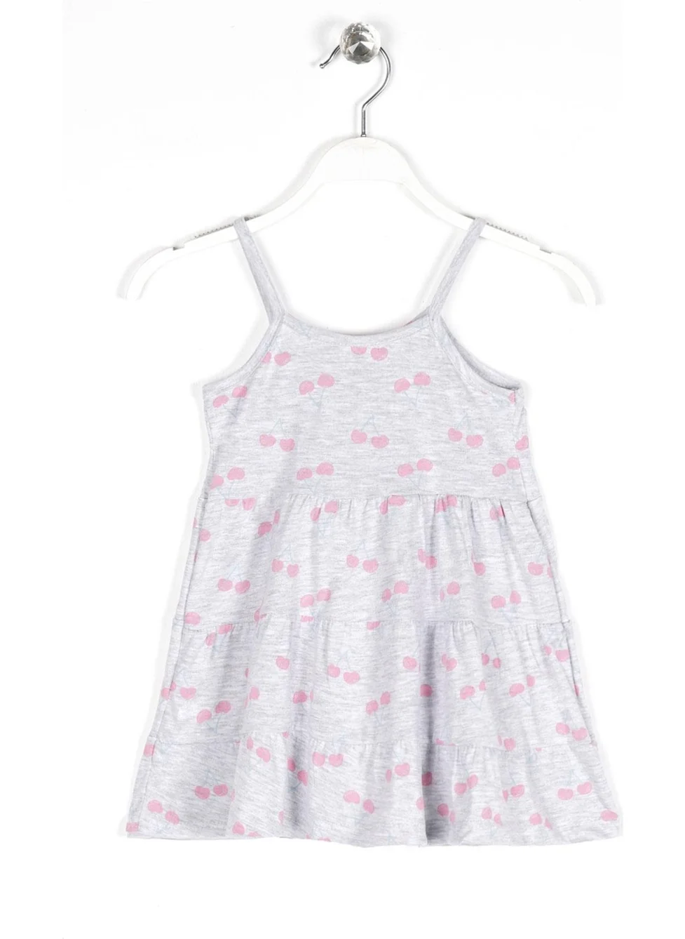Zepkids Girl's Cherry Patterned Grey Melange Colorful Suspender Dress