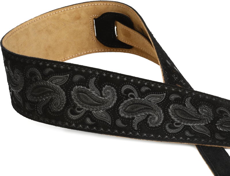 Levy's Leathers 3" Suede Leather Guitar Strap Tooled with a Paisley Pattern,Black - Image 4