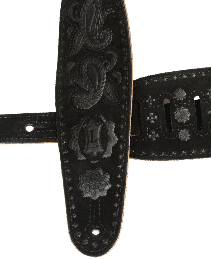 Levy's Leathers 3" Suede Leather Guitar Strap Tooled with a Paisley Pattern,Black - Image 3